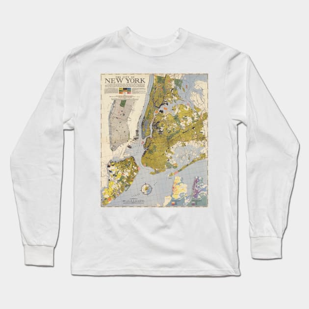 New York City Vintage Map Long Sleeve T-Shirt by Antiquated Art